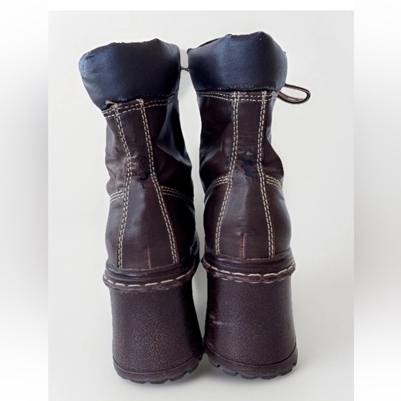 Vintage 90s Y2K SODA Brown Faux Chunky Platform Distressed Lace up moto boot 6.5 - Picture 9 of 13